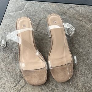 Clear block heels, never worn